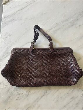 Roberta di Camerino Leather Chevron Pattern Dark Brown Woven Shoulder Bag
